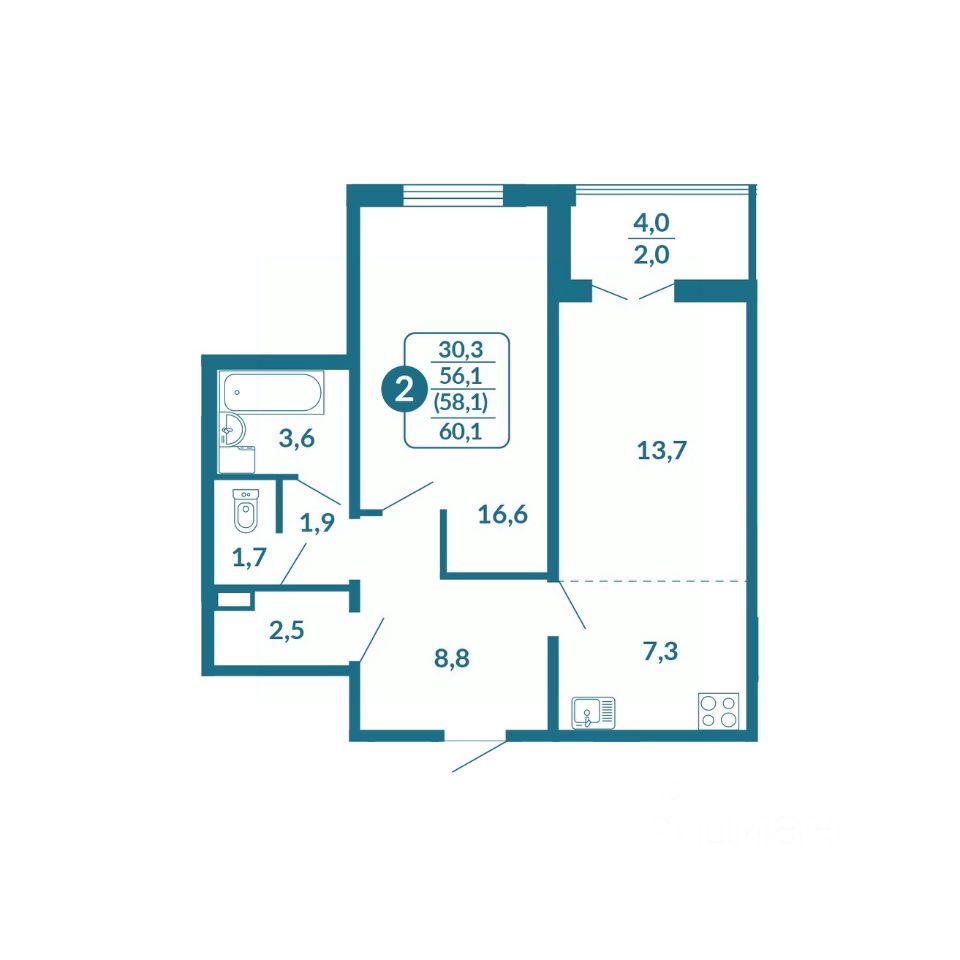 планировка квартиры 60 м2
